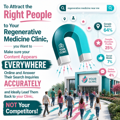 People walking toward a regenerative medicine clinic as a magnet pulls them from online search, representing ConnectMagic visibility